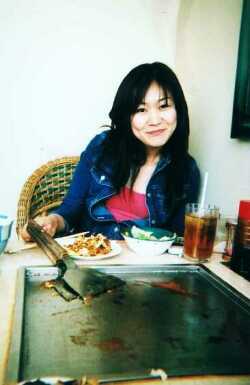 Keiko at the okonomiyaki restaurant
